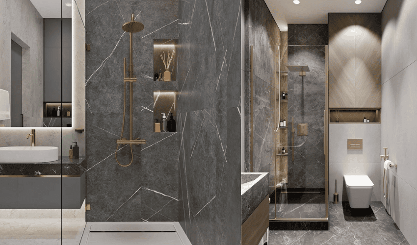 Calacatta Grey Marble is paired with metal