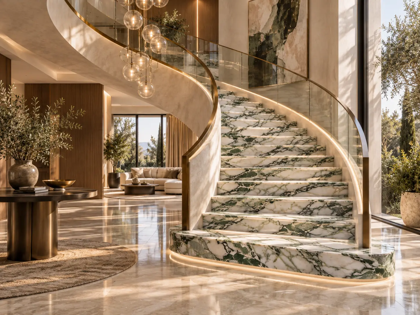 Curved Ice Connect Marble Staircase for Luxury Villas Curved Ice Connect Marble Staircase for Luxury Villas