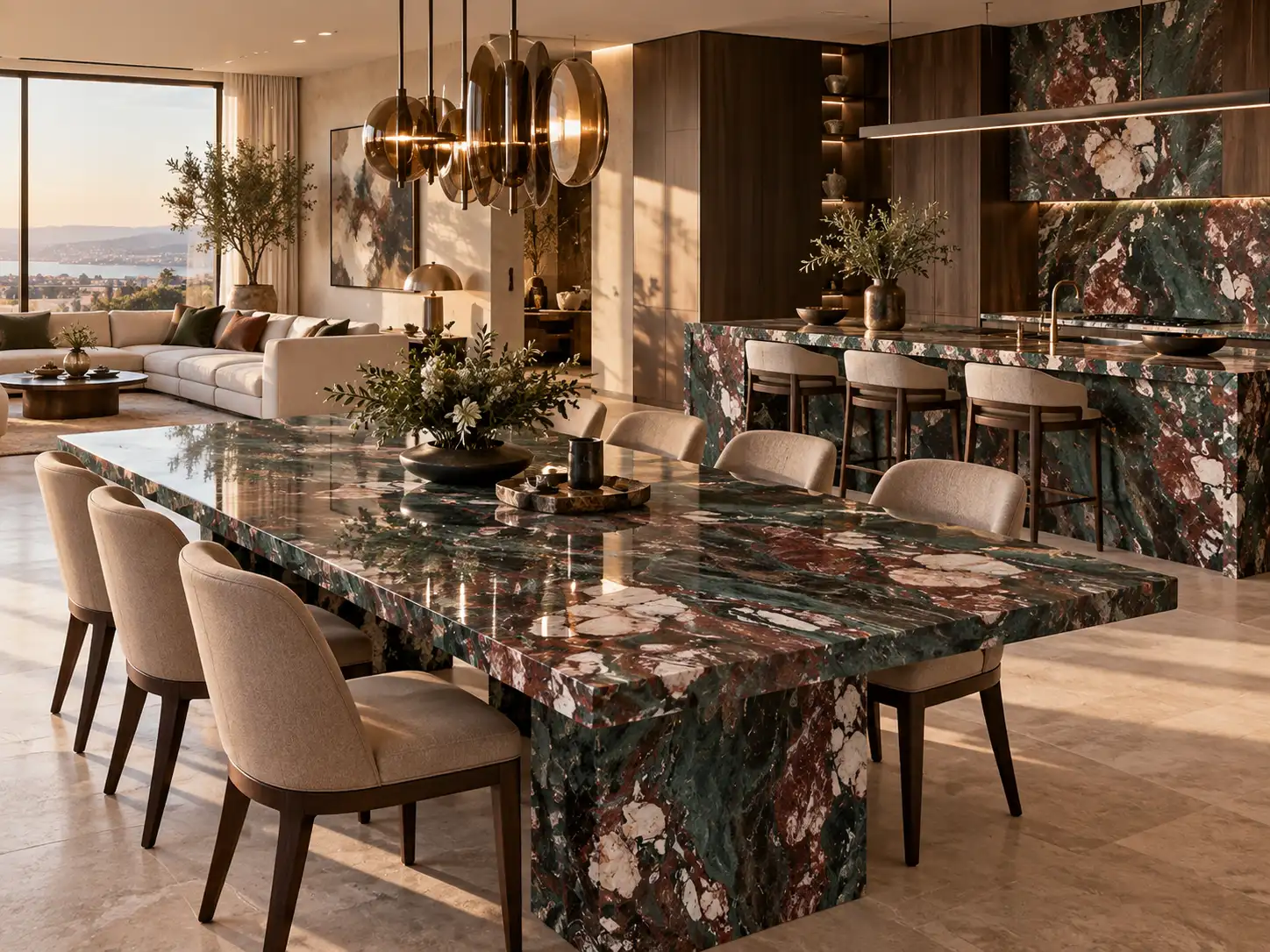 Four Seasons Green Marble Dining Table and Kitchen Island Design Four Seasons Green Marble Dining Table and Kitchen Island Design