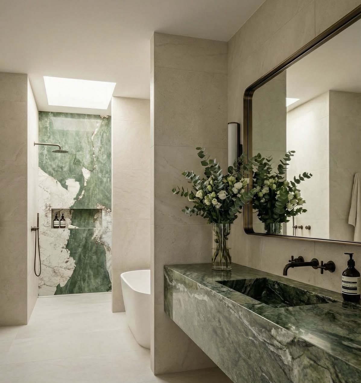 Four Seasons Green Marble in the Bathroom Vanity Wall Four Seasons Green Marble in the Bathroom Vanity Wall
