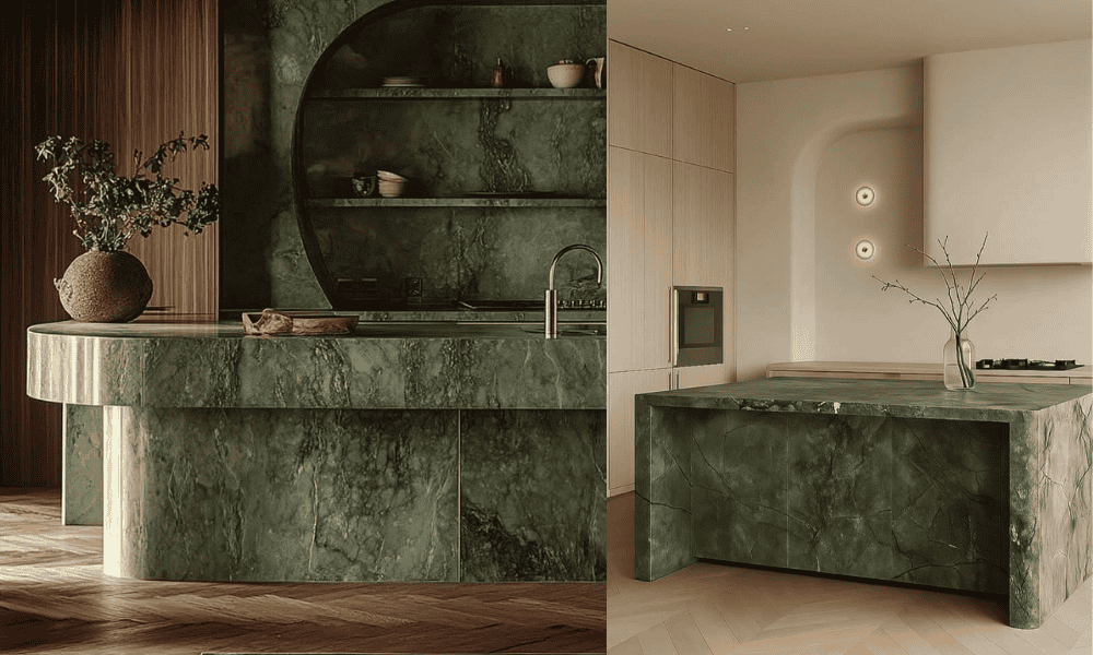 How to Build a High-End Kitchen Island Using Green Marble as the Hero Material