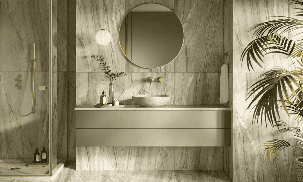How to Design a Bathroom That Lets Green Marble Do All the Talking