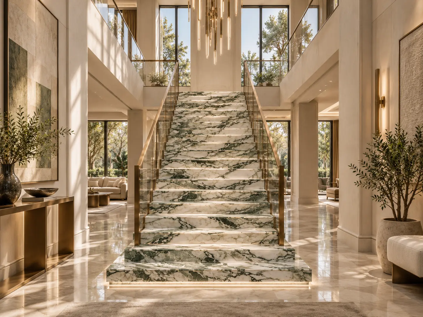 Luxury Ice Connect Marble Staircase with Continuous Vein Flow Luxury Ice Connect Marble Staircase with Continuous Vein Flow