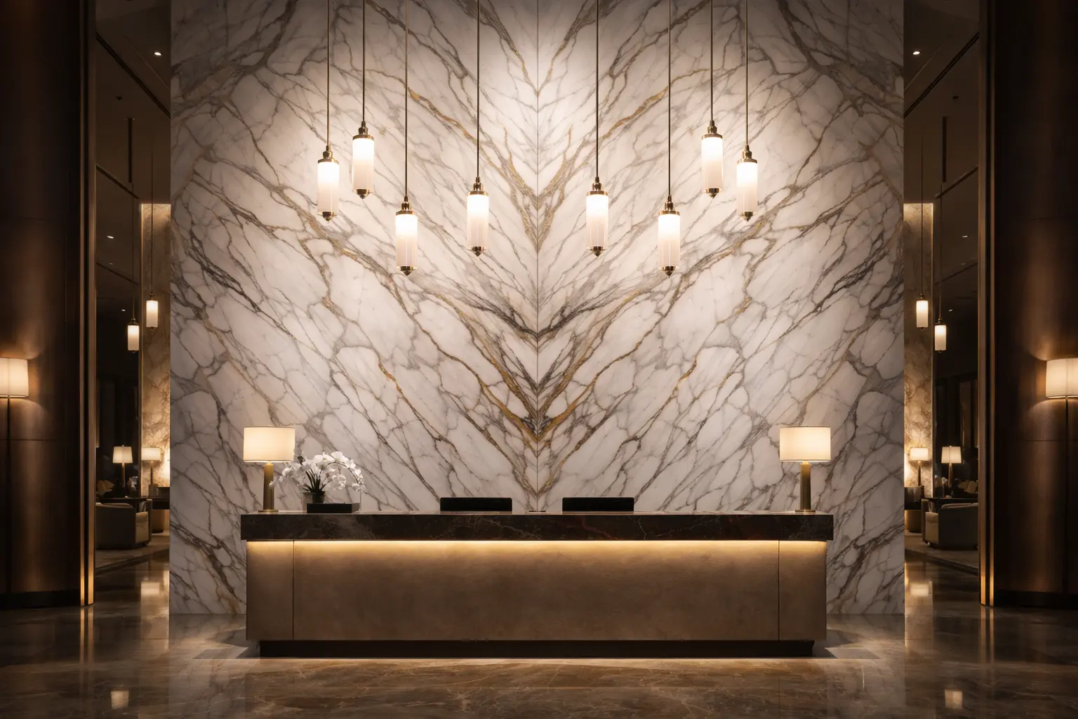 15 Stunning Book-Matched Marble Wall Ideas for High-End Hotels